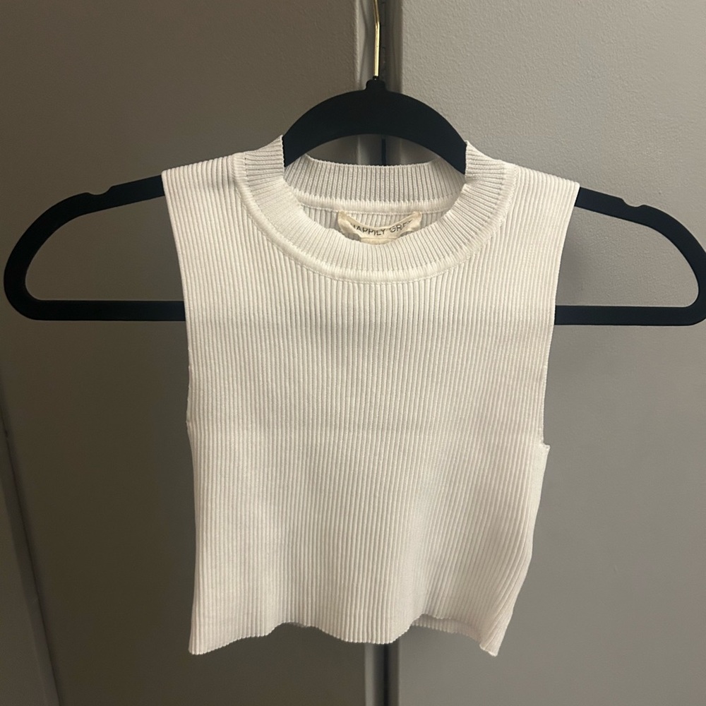 White Ribbed Sleeveless Crop Top